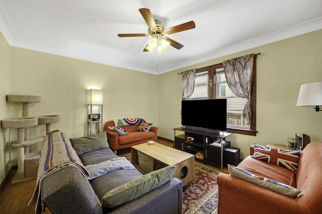 6513 Kane Ave, Hodgkins, IL 60525 - living room with ceiling fan, wood finished floors, baseboards, and ornamental molding