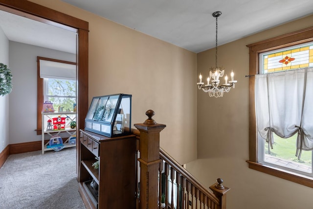 12002 Patterson Rd, Durand, IL 61024 - stairs with a chandelier and carpet