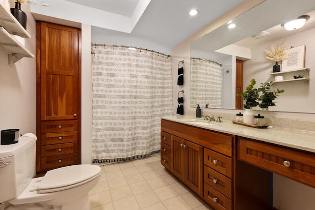 12002 Patterson Rd, Durand, IL 61024 - full bathroom featuring vanity, tile patterned floors, a shower with shower curtain, and recessed lighting