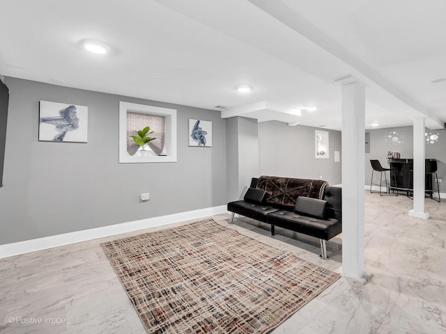 1246 Marengo Ave, Forest Park, IL 60130 - living area featuring light marble finish floors and bar