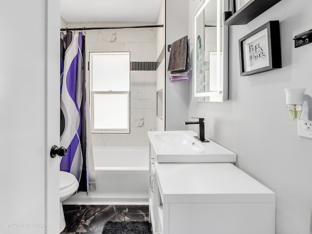 1246 Marengo Ave, Forest Park, IL 60130 - full bathroom featuring marble look tile flooring, vanity, and shower / tub combo