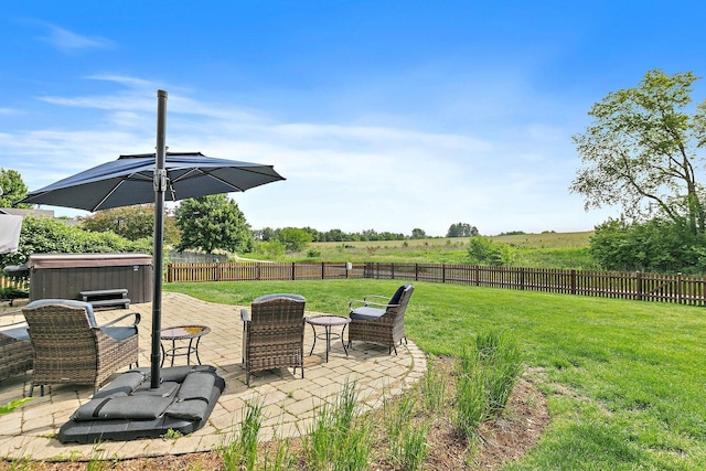 1S215 S Hyde Park, Geneva, IL 60134 - fenced backyard featuring a hot tub and a patio area