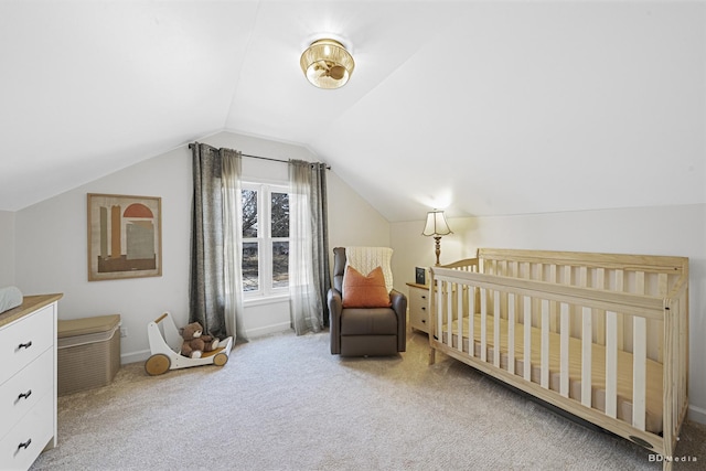 5213 Fairview Ave, Downers Grove, IL 60515 - carpeted bedroom with lofted ceiling, baseboards, and a nursery area