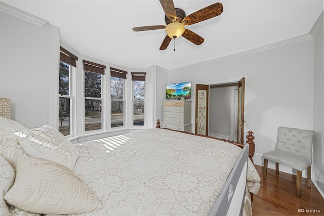 5213 Fairview Ave, Downers Grove, IL 60515 - bedroom featuring wood finished floors, baseboards, ornamental molding, and ceiling fan