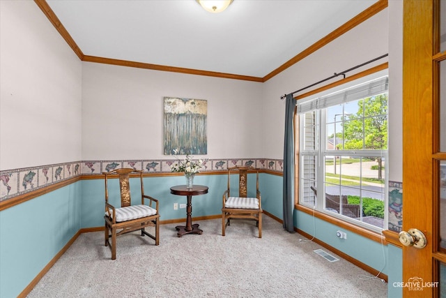 439 Camden Cir, Oswego, IL 60543 - living area featuring ornamental molding and carpet