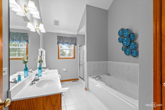 439 Camden Cir, Oswego, IL 60543 - full bath with plenty of natural light, tile patterned floors, double vanity, and a jetted tub