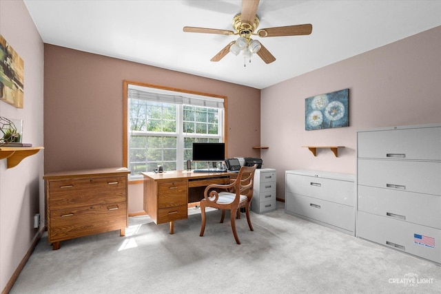 439 Camden Cir, Oswego, IL 60543 - home office featuring light colored carpet and ceiling fan