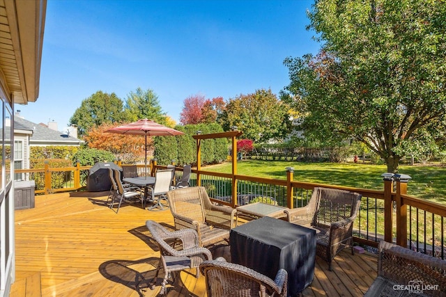 439 Camden Cir, Oswego, IL 60543 - deck featuring outdoor dining space, grilling area, and a lawn