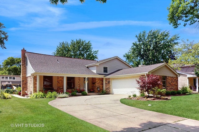3026 N Stratford Rd, Arlington Heights, IL 60004 - view of front of property with brick siding, covered porch, curved driveway, and a front yard
