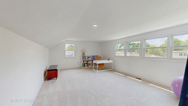 3026 N Stratford Rd, Arlington Heights, IL 60004 - playroom featuring plenty of natural light, lofted ceiling, carpet floors, and recessed lighting