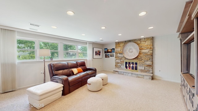 3026 N Stratford Rd, Arlington Heights, IL 60004 - carpeted living room featuring recessed lighting, healthy amount of natural light, and a fireplace