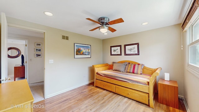 3026 N Stratford Rd, Arlington Heights, IL 60004 - bedroom with light wood-style floors, recessed lighting, and a ceiling fan