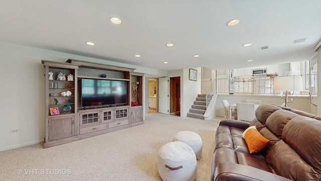 3026 N Stratford Rd, Arlington Heights, IL 60004 - living area featuring stairs, recessed lighting, and light colored carpet