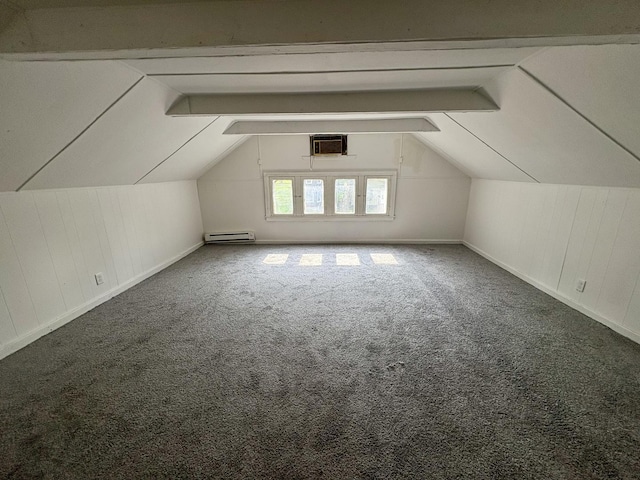 153 N Entrance Ave, Kankakee, IL 60901 - bonus room with baseboard heating, carpet floors, a wall unit AC, and lofted ceiling