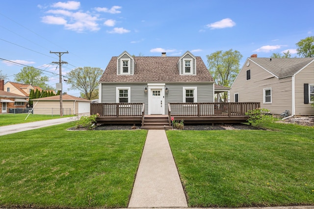 3618 178th St, Lansing, IL 60438 - cape cod-style house featuring roof with shingles, a deck, and a front lawn