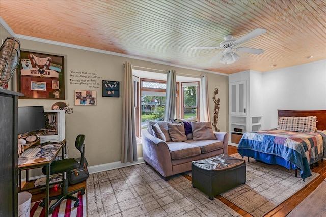 320 E Locust St, Watseka, IL 60970 - bedroom with wood ceiling, ceiling fan, and ornamental molding