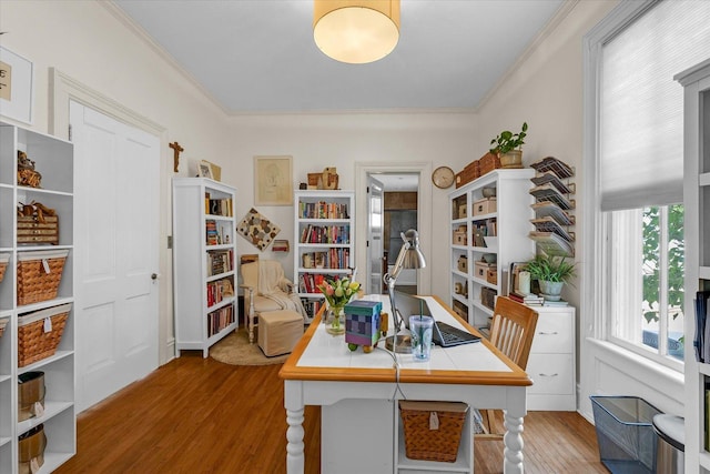 320 E Locust St, Watseka, IL 60970 - home office featuring plenty of natural light, ornamental molding, and wood finished floors