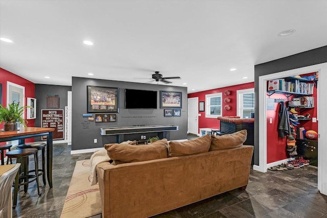 320 E Locust St, Watseka, IL 60970 - living room featuring ceiling fan and recessed lighting