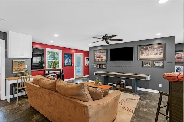 320 E Locust St, Watseka, IL 60970 - living area with recessed lighting, a ceiling fan, and dark stone finish flooring
