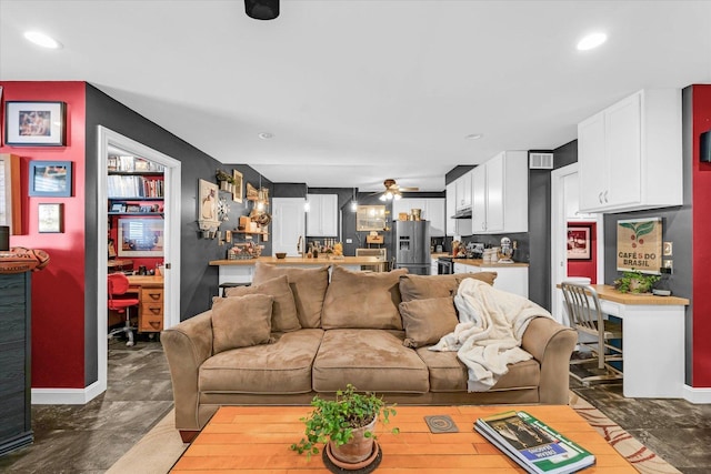 320 E Locust St, Watseka, IL 60970 - living area featuring an office area, ceiling fan, and recessed lighting