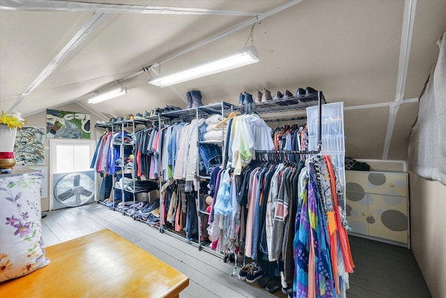 320 E Locust St, Watseka, IL 60970 - walk in closet featuring hardwood / wood-style flooring and vaulted ceiling