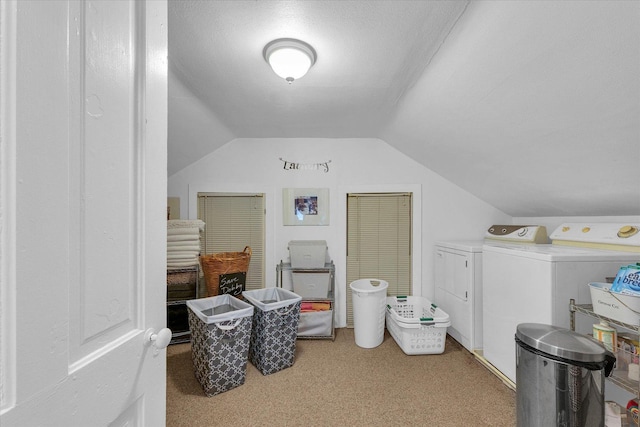 320 E Locust St, Watseka, IL 60970 - additional living space with separate washer and dryer, vaulted ceiling, and carpet floors