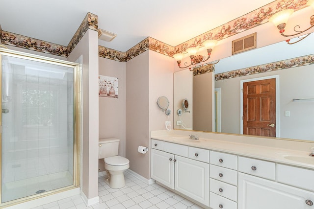 2015 Steward Ln, Plainfield, IL 60586 - full bath featuring double vanity, a stall shower, toilet, and tile patterned flooring