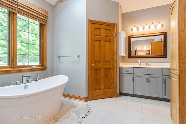 8820 Wilcox Ct, Newark, IL 60541 - full bath featuring a freestanding tub, vanity, and tile patterned flooring