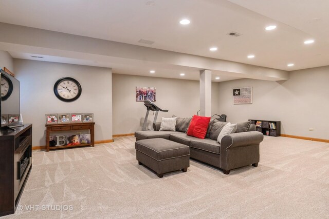 8820 Wilcox Ct, Newark, IL 60541 - living area featuring light colored carpet and recessed lighting