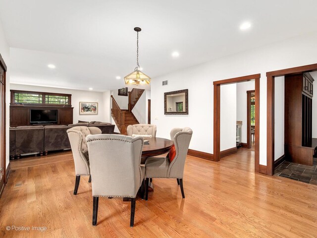 456 S Julian St, Naperville, IL 60540 - dining space featuring stairway, light wood-style flooring, and recessed lighting