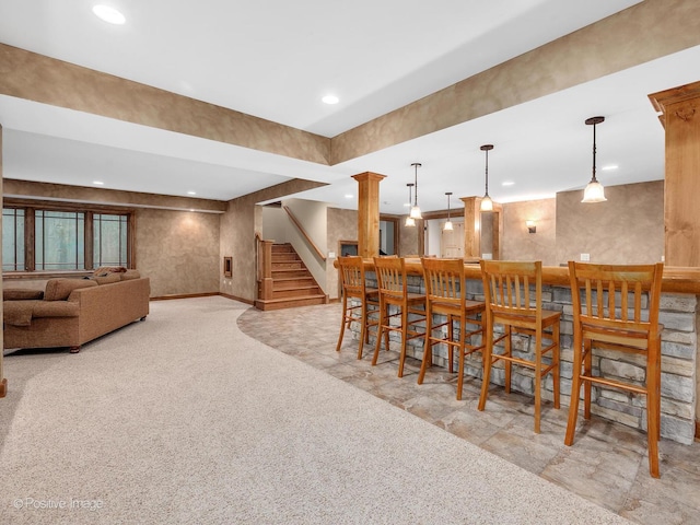 456 S Julian St, Naperville, IL 60540 - dining room with bar area, stairs, and recessed lighting
