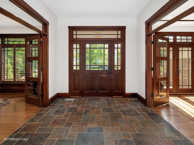 456 S Julian St, Naperville, IL 60540 - entrance foyer featuring stone tile flooring and french doors