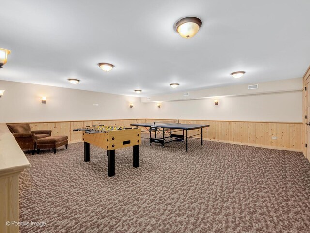 456 S Julian St, Naperville, IL 60540 - recreation room featuring carpet flooring, wooden walls, and wainscoting