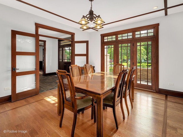 456 S Julian St, Naperville, IL 60540 - dining room with french doors, a chandelier, light wood finished floors, and recessed lighting