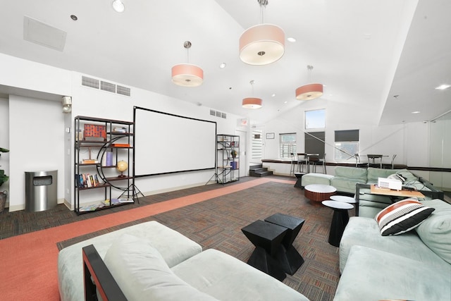40 E 9th St Unit 1807, Chicago, IL 60605 - carpeted home theater room featuring recessed lighting and high vaulted ceiling