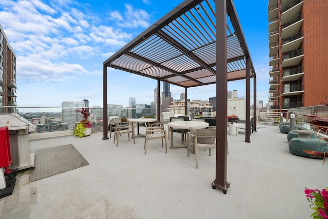 40 E 9th St Unit 1807, Chicago, IL 60605 - view of patio with a view of city, a pergola, outdoor dining area, and area for grilling