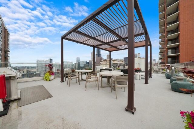40 E 9th St Unit 1807, Chicago, IL 60605 - view of patio with a view of city, a pergola, outdoor dining area, and area for grilling