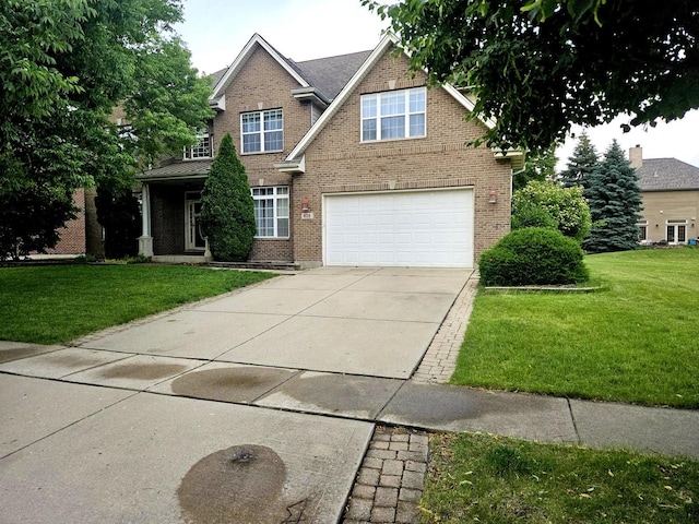 606 Reserve Ln, Joliet, IL 60431 - view of front facade featuring brick siding, driveway, a front lawn, and an attached garage