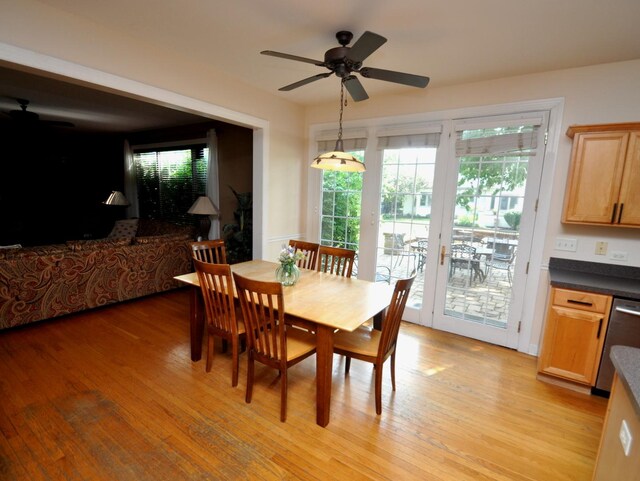 606 Reserve Ln, Joliet, IL 60431 - dining space featuring a ceiling fan, light wood-type flooring, and healthy amount of natural light