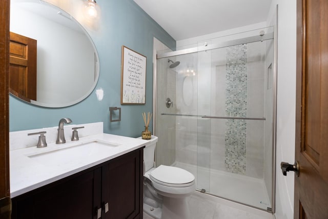 1125 Huntleigh Dr, Naperville, IL 60540 - full bathroom with vanity, a stall shower, toilet, and tile patterned flooring