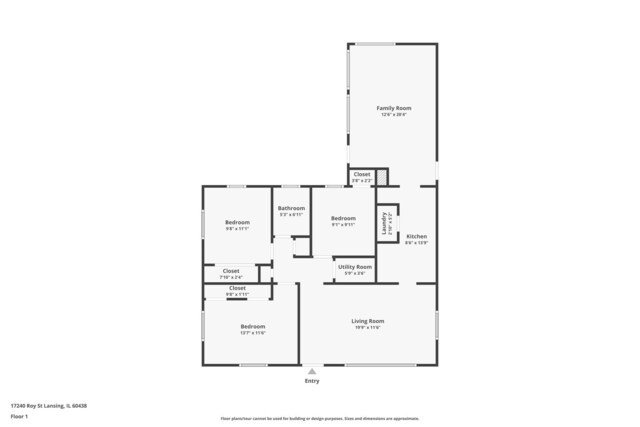 17240 Roy St, Lansing, IL 60438 - unfurnished bedroom featuring carpet flooring, baseboards, and multiple closets