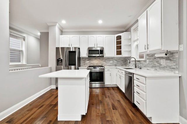 1505 N Talman Ave Unit 1, Chicago, IL 60622 - kitchen with appliances with stainless steel finishes, a sink, ornamental molding, tasteful backsplash, and dark wood-type flooring
