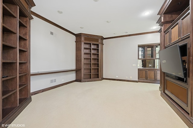 29026 N Brassie Ct, Ivanhoe, IL 60060 - unfurnished living room featuring baseboards, ornamental molding, light colored carpet, and recessed lighting