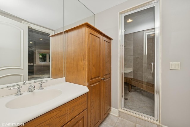 29026 N Brassie Ct, Ivanhoe, IL 60060 - full bath featuring a stall shower, vanity, tile patterned flooring, and recessed lighting