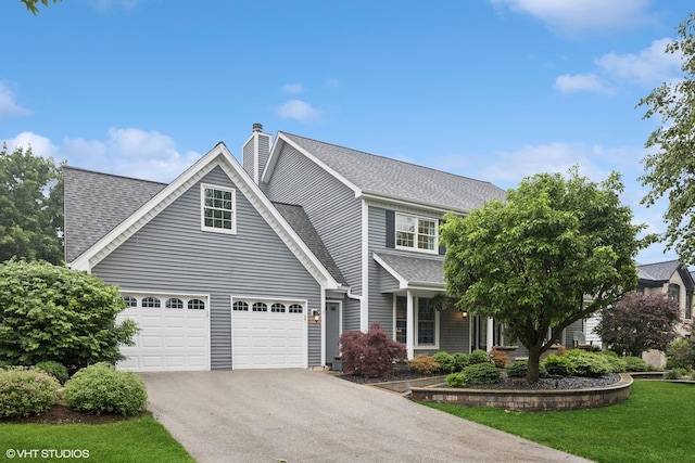 6724 Greene Rd, Woodridge, IL 60517 - view of front of home with asphalt driveway, a chimney, a shingled roof, and a garage