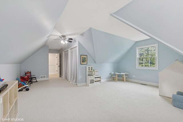 6724 Greene Rd, Woodridge, IL 60517 - additional living space with ceiling fan, carpet floors, vaulted ceiling, and baseboards