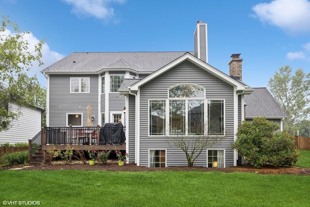 6724 Greene Rd, Woodridge, IL 60517 - rear view of property featuring a deck, a chimney, and roof with shingles