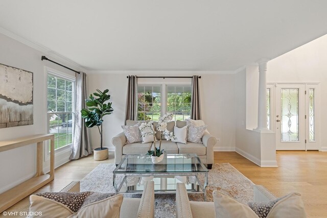 6724 Greene Rd, Woodridge, IL 60517 - living area with wood finished floors, ornamental molding, and baseboards