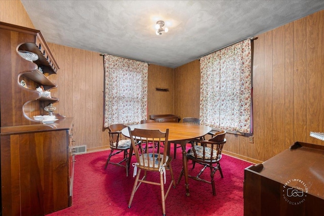 311 N Ave, Naperville, IL 60540 - carpeted dining room featuring wood walls, baseboards, and a textured ceiling