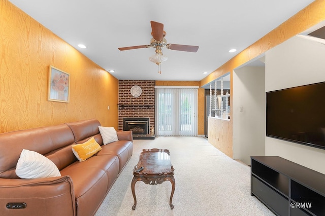 380 Ventura Club Dr, Roselle, IL 60172 - living area featuring carpet, ceiling fan, a fireplace, and recessed lighting